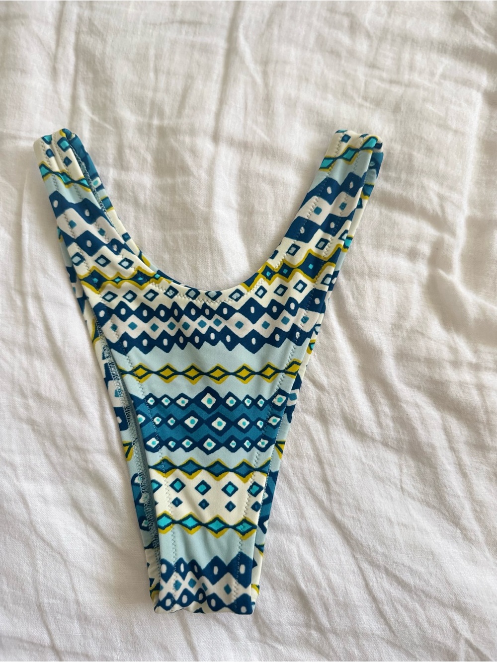 aerie Light Blue Cheeky Bikini Bottom with Navy & Yellow Accents